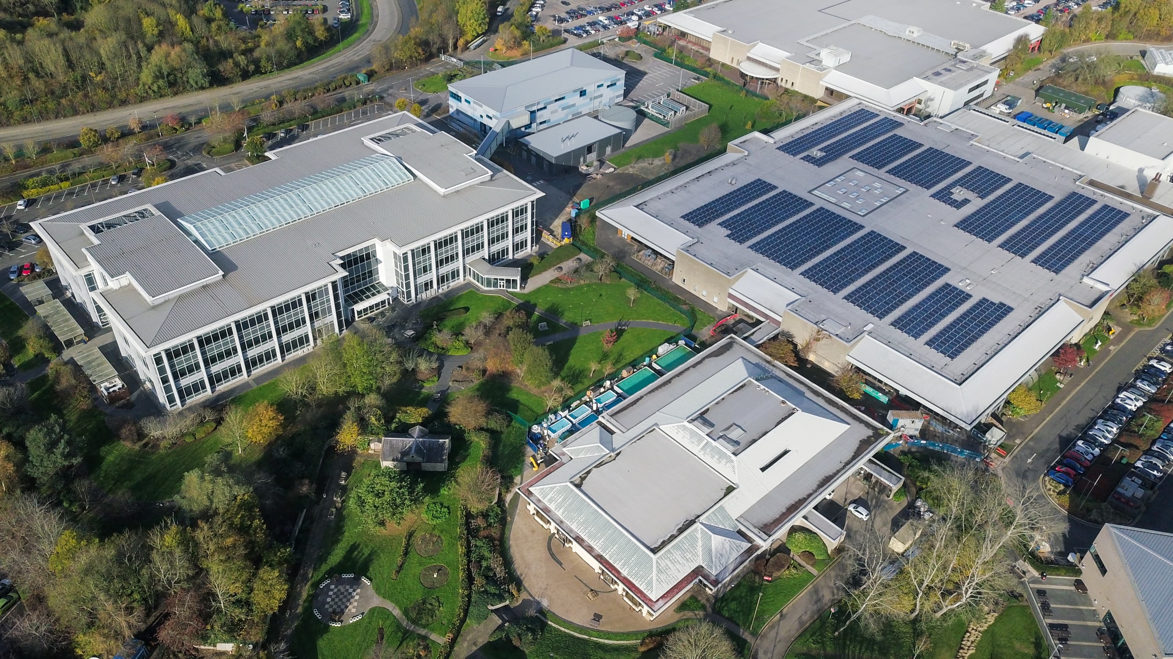 Aerial view of industrial buildings and infrastructure