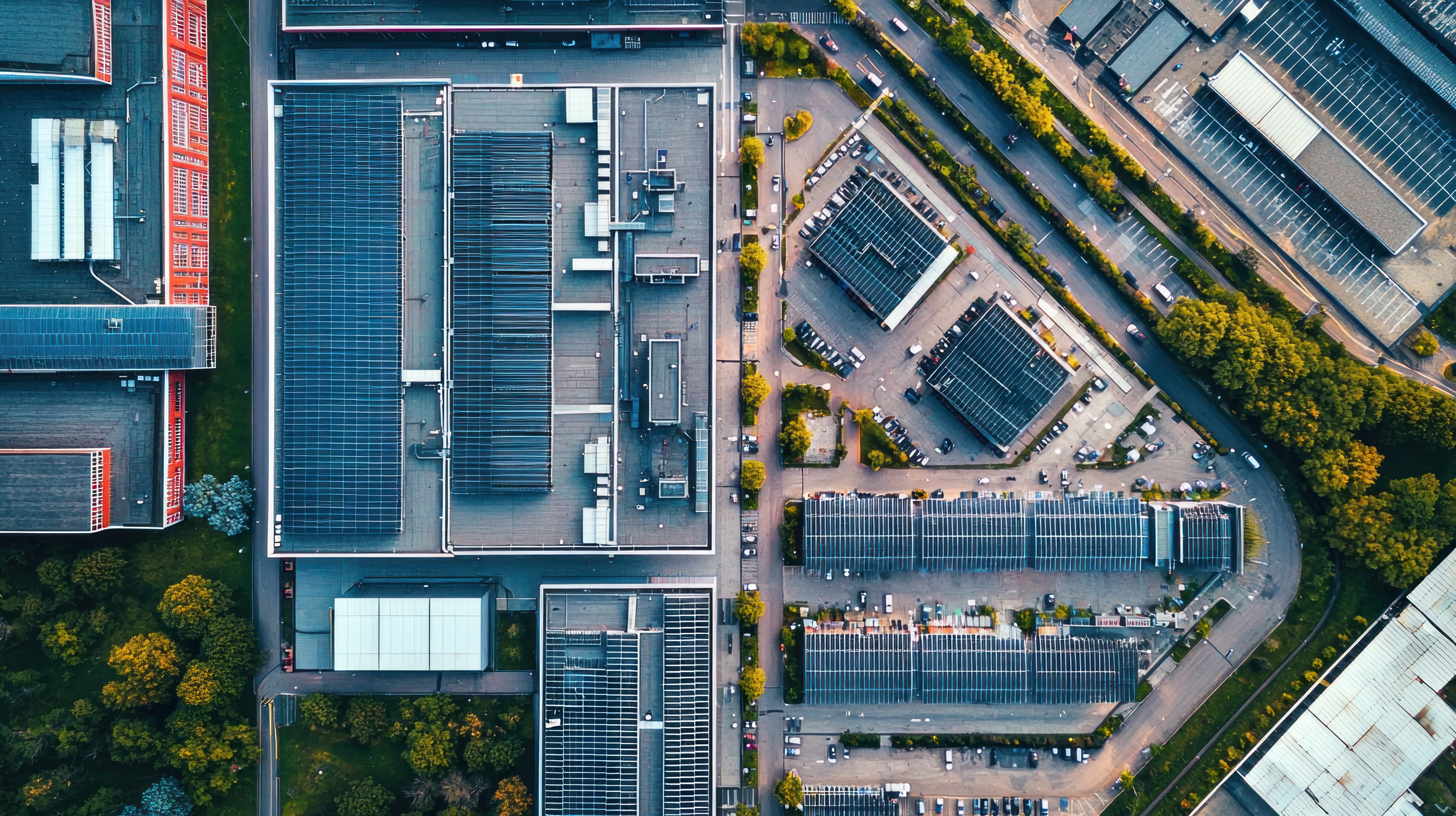 Aerial view of enterprise data center campus